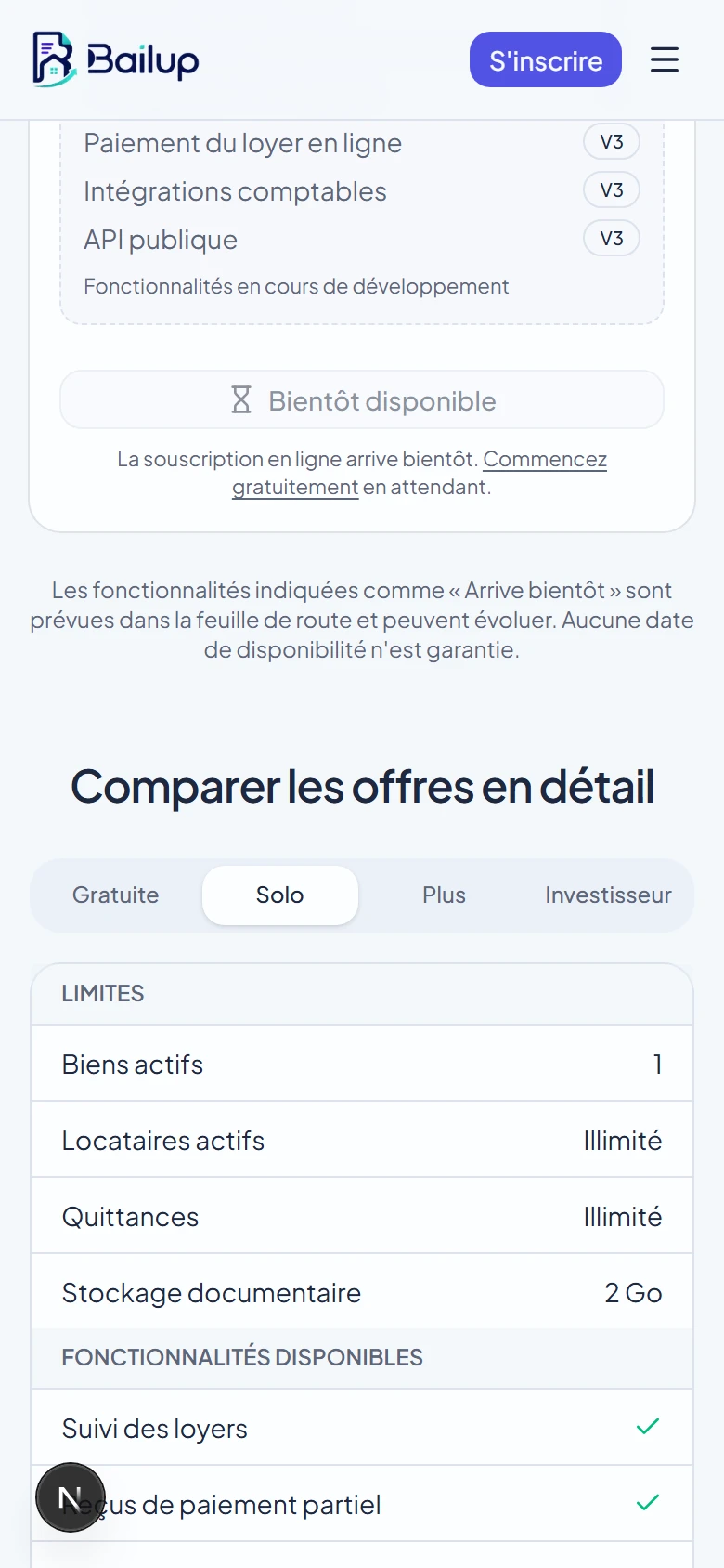 Comparatif des offres sur mobile avec le sélecteur d'offre affichant une colonne à la fois